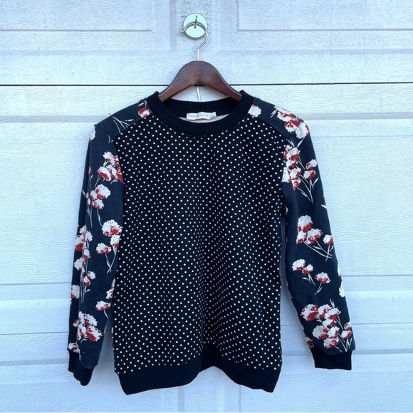 Tory Burch Women’s sweatshirt Black Floral Polka Dot Small - Picture 2 of 9